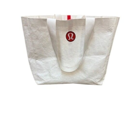 Lululemon Large White Red Reusable Tote Bag W/Handles - Picture 1 of 3